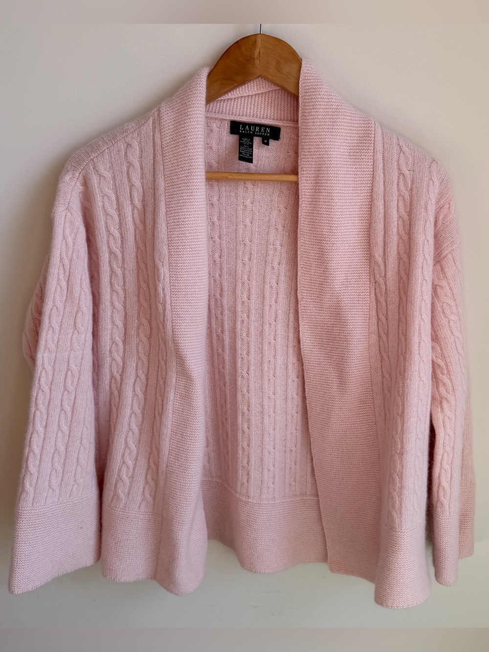 Lauren Ralph Lauren Wool Angora Open Cardigan Light Pink Womens M